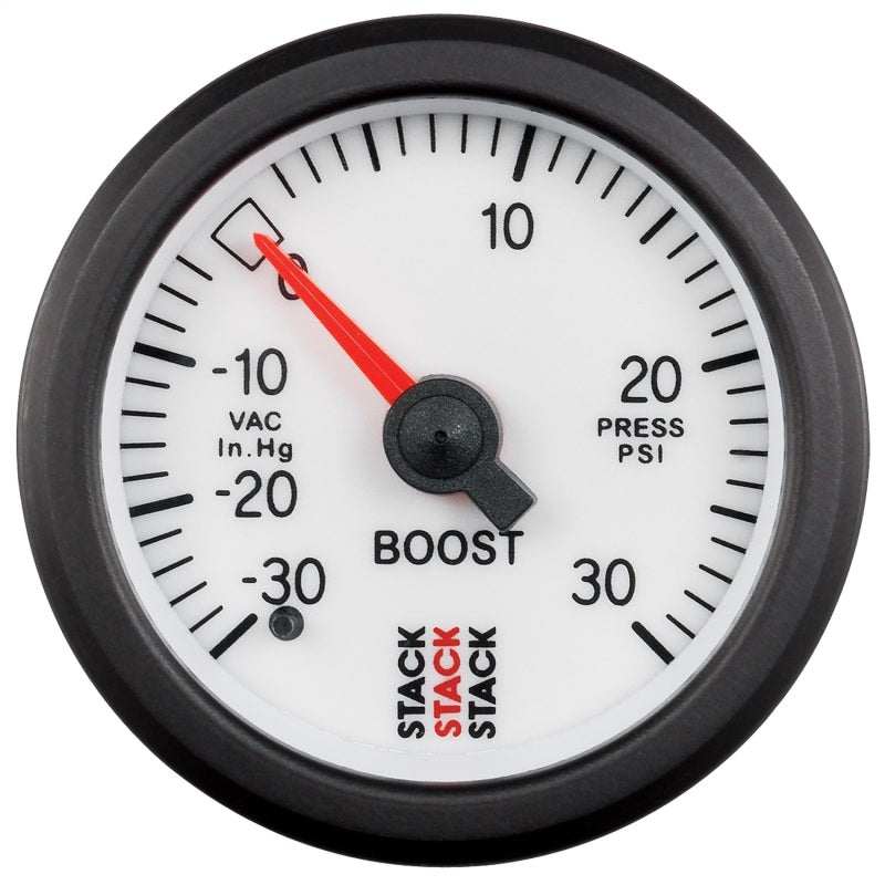Autometer Stack 52mm -30INHG to +30 PSI (Incl T-Fitting) Mechanical Boost Pressure Gauge - White-thumbmail-1