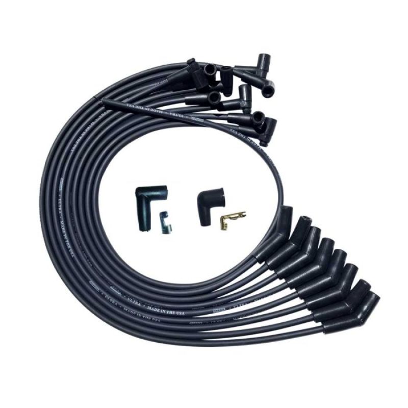 Moroso SBC Over Valve Cover Unsleeved 135 Deg Plug 90 HEI Ultra Spark Plug Wire Set - Black-thumbmail-1