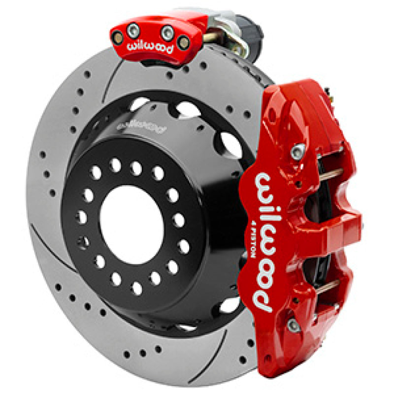 Wilwood AERO4 Big Brake Rear Electronic Parking Brake Kit - Red - Powder Coat Caliper - D/S Rotor-thumbmail-1