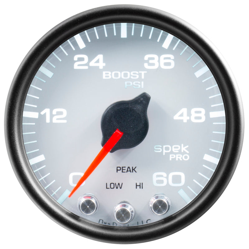Autometer Spek-Pro Gauge Boost 2 1/16in 60psi Stepper Motor W/Peak & Warn Wht/Blk-thumbmail-1