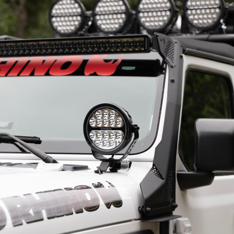 Go Rhino Xplor Blackout Series Round LED Driving Light w/DRL (Surface/Threaded Stud Mnt) 7in. - Blk-thumbmail-4
