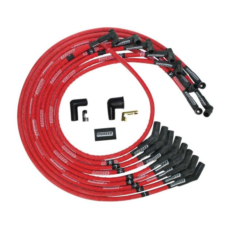 Moroso SBC Under Header 135 Deg Plug Boots HEI Sleeved Ultra Spark Plug Wire Set-thumbmail-1