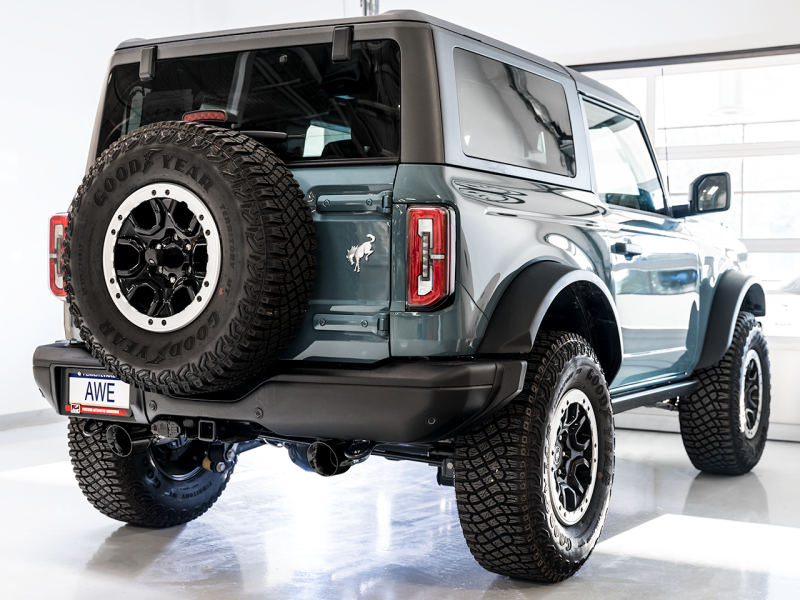 AWE Tuning 2021+ Ford Bronco 0FG Dual Rear Exit Exhaust w/Diamond Black Tips & Bash Guard-thumbmail-2