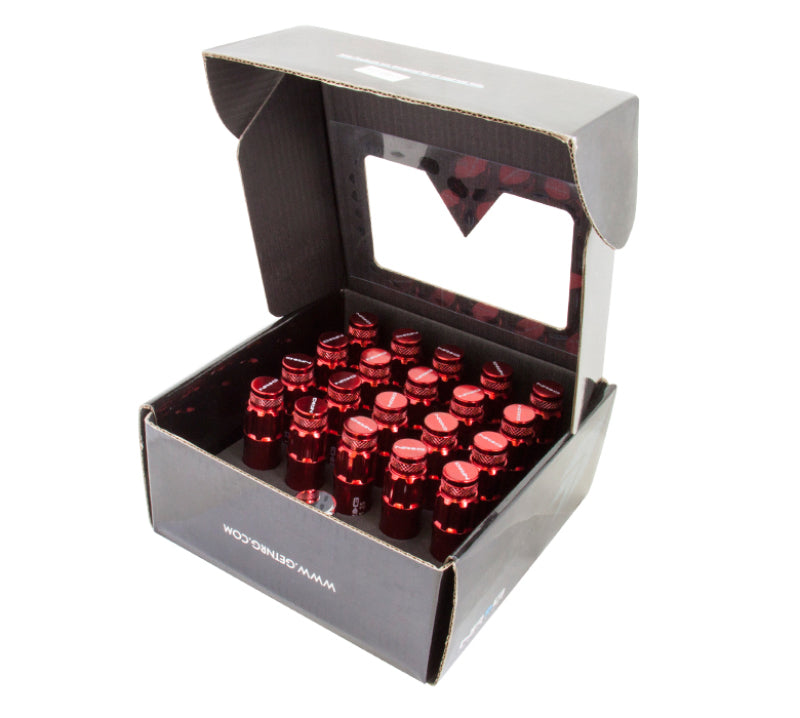 NRG 700 Series M12 X 1.5 Steel Lug Nut w/Dust Cap Cover Set 21 Pc w/Locks & Lock Socket - Red-thumbmail-4