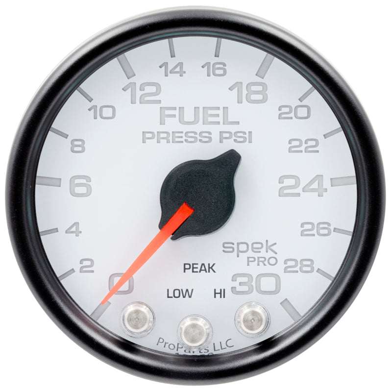 Autometer Spek-Pro Gauge Fuel Press 2 1/16in 30psi Stepper Motor W/Peak & Warn Wht/Blk-thumbmail-1