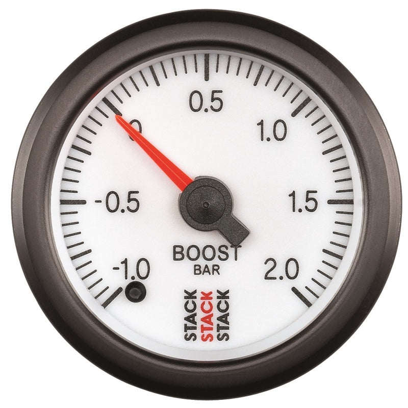 Autometer Stack 52mm -1 to +2 Bar (Incl T-Fitting) Pro Stepper Motor Boost Pressure Gauge - White-thumbmail-1