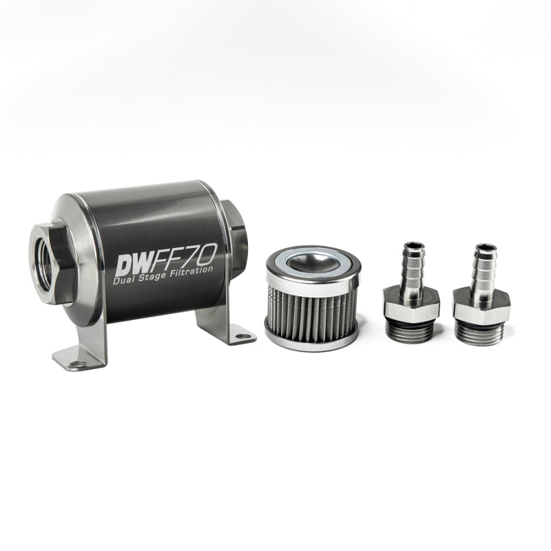 DeatschWerks Stainless Steel 3/8in 40 Micron Universal Inline Fuel Filter Housing Kit (70mm)-thumbmail-1