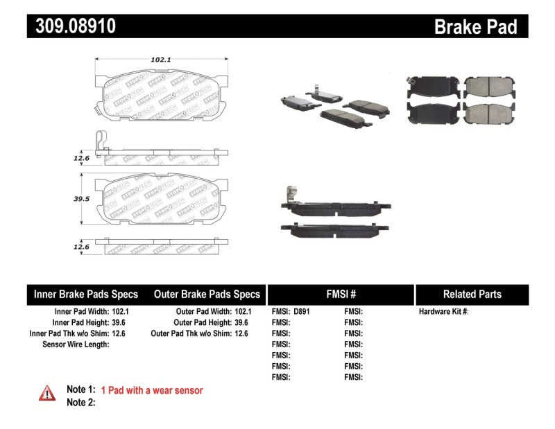 StopTech Performance 01-05 Miata w/ Sport Suspension Rear Brake Pads D891-thumbmail-3