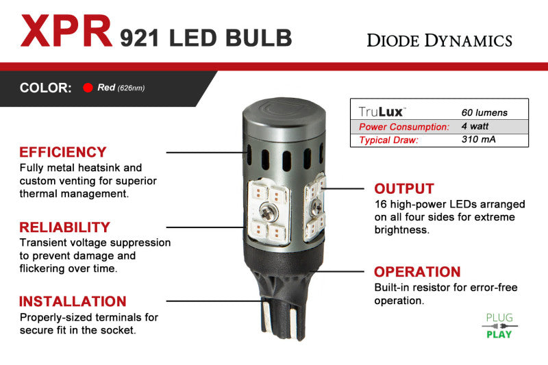 Diode Dynamics 921 XPR LED Bulb - Red (Single)-thumbmail-2