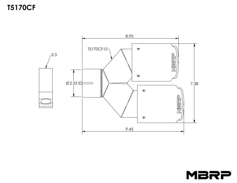 MBRP Universal Carbon Fiber Dual Tip 3.5in OD/2.5in Inlet-thumbmail-4
