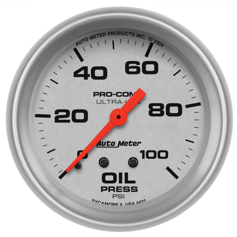 Autometer Ultra-Lite 66.7mm Mechanical 0-100 PSI Oil Pressure Gauge-thumbmail-1