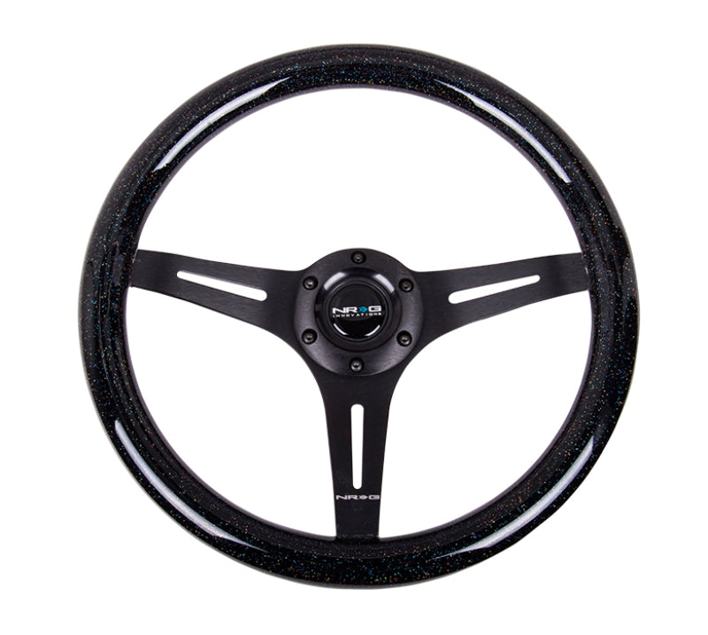 NRG Classic Wood Grain Steering Wheel (350mm) Black Sparkled Grip w/Black 3-Spoke Center-thumbmail-1