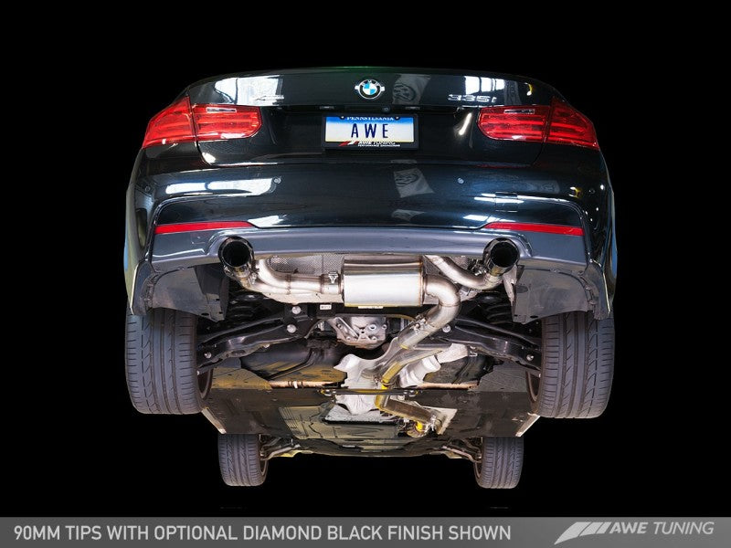 AWE Tuning BMW F3X 335i/435i Touring Edition Axle-Back Exhaust - Diamond Black Tips (102mm)-thumbmail-1