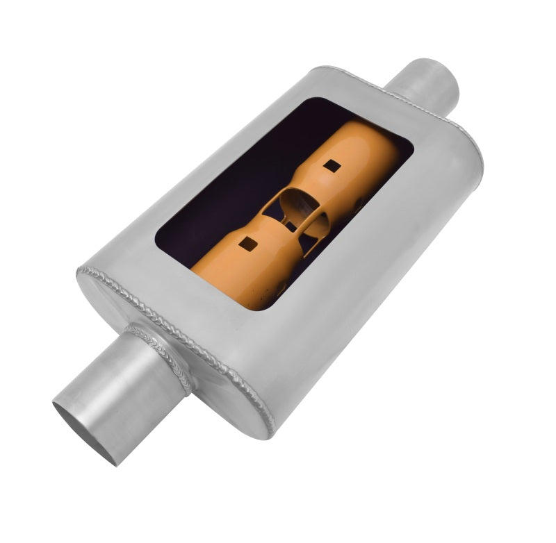 Gibson MWA Superflow Center/Center Oval Muffler - 4x9x14in/2.25in Inlet/2.25in Outlet - Stainless-thumbmail-1