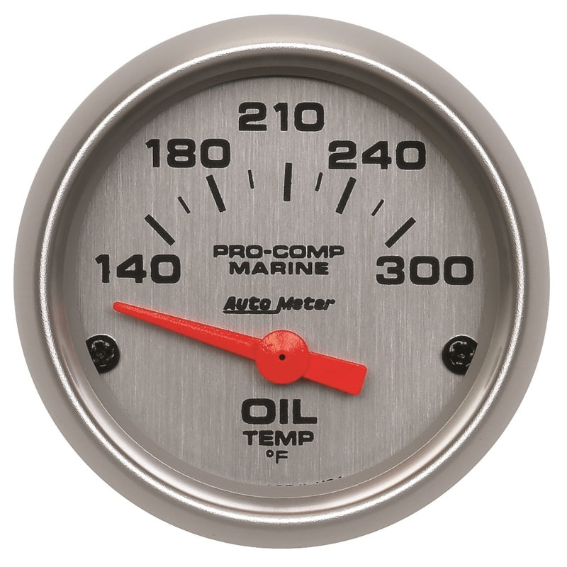 Autometer Marine Silver Ultra-Lite 2-1/16in Electric Oil Temperature Gauge 140-300 Deg F-thumbmail-1