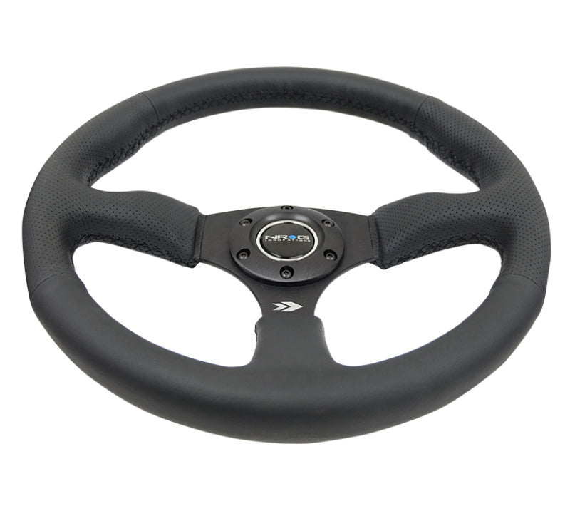 NRG Reinforced Steering Wheel (350mm / 2.5in. Deep) Blk Leather Comfort Grip w/5mm Matte Blk Spokes-thumbmail-1