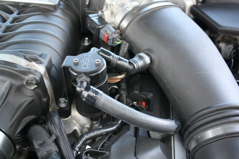 J&L 11-17 Ford Mustang GT (w/Roush/VMP Supercharger) Driver Side Oil Separator 3.0 - Black Anodized-thumbmail-1