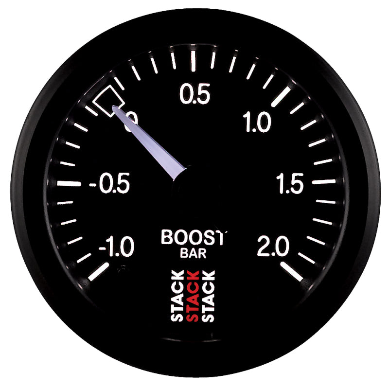 Autometer Stack 52mm -1 to +2 Bar T-Fitting 0.187in Barb (M) Mechanical Boost Pressure Gauge - Black-thumbmail-2