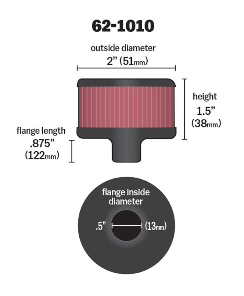 K&N Steel Base Crankcase Vent Filter .5in Vent OD x 2in OD x 1.5in Height-thumbmail-2
