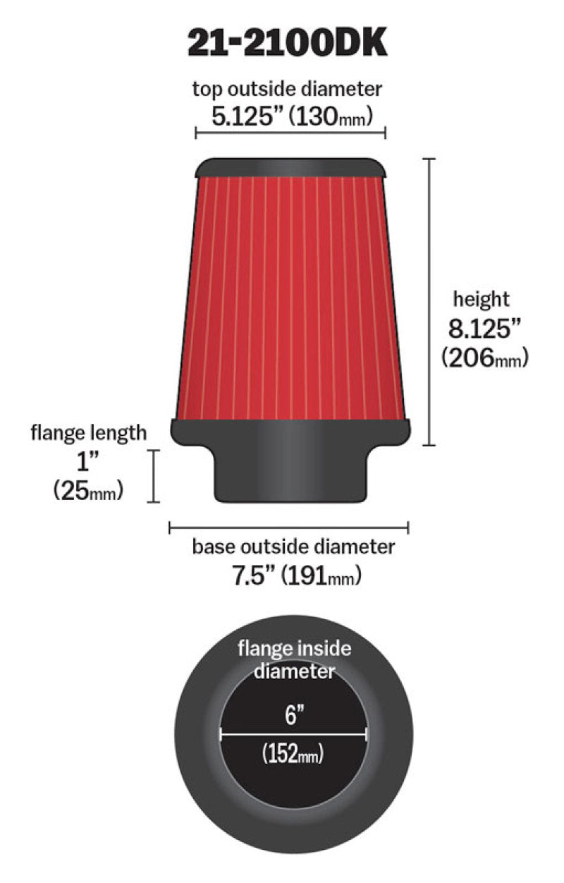 AEM 6 inch DRY Flow Short Neck 9 inch Element Filter Replacement-thumbmail-2