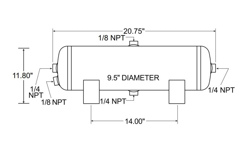 Firestone Air Tank 5 Gallon 9.5in. x 20.75in. (4) 1/4in. NPT Ports 150 PSI - Black (WR17609246)-thumbmail-2