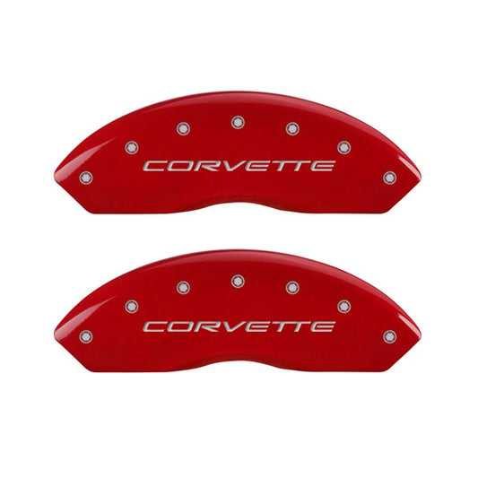 MGP 4 Caliper Covers Engraved Front C5/Corvette Engraved Rear C5/Z06 Red finish silver ch