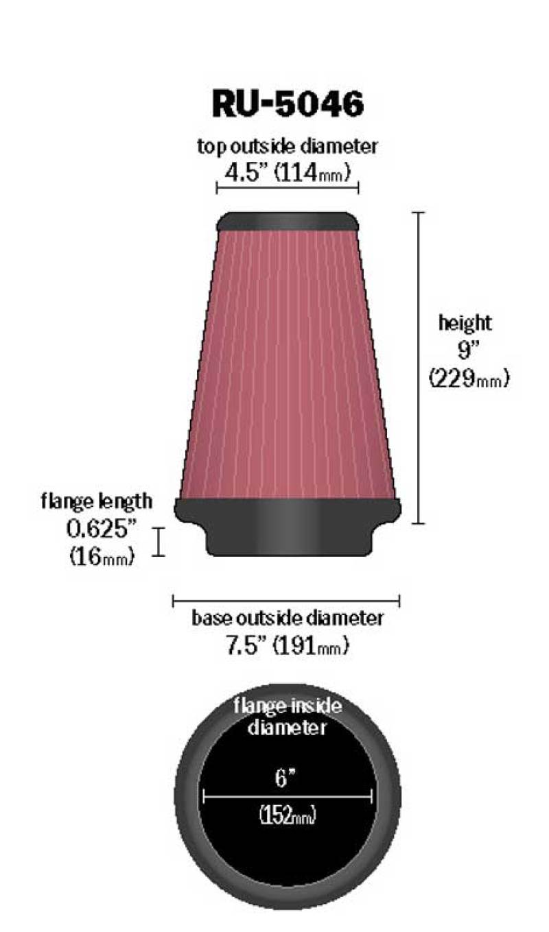 K&N Universal Clamp-On Air Filter 6in FLG / 7-1/2in B / 4-1/2in T / 9in H-thumbmail-4