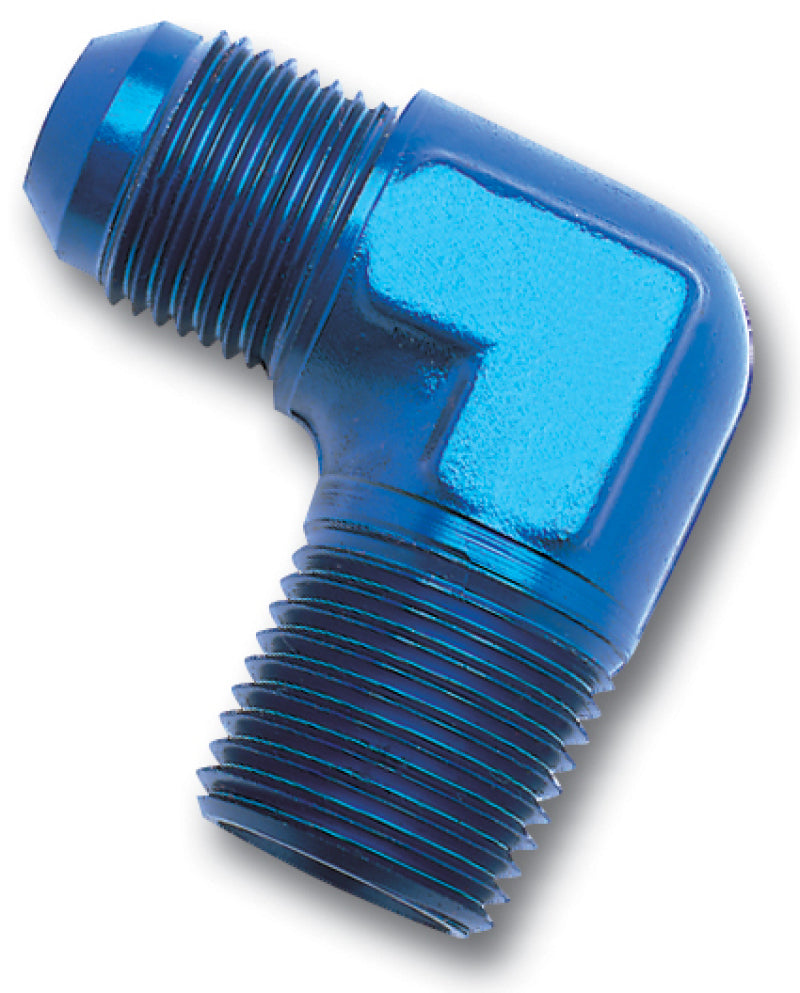 Russell Performance -8 AN to 1/2in NPT 90 Degree Flare to Pipe Adapter (Blue)-thumbmail-2