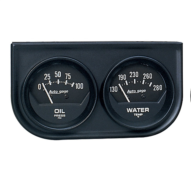 Autometer AutoGage Two-Gauge Console 52.4mm Mech 0-100 PSI Oil Press / 130-280 Deg Water Temp- Black-thumbmail-1