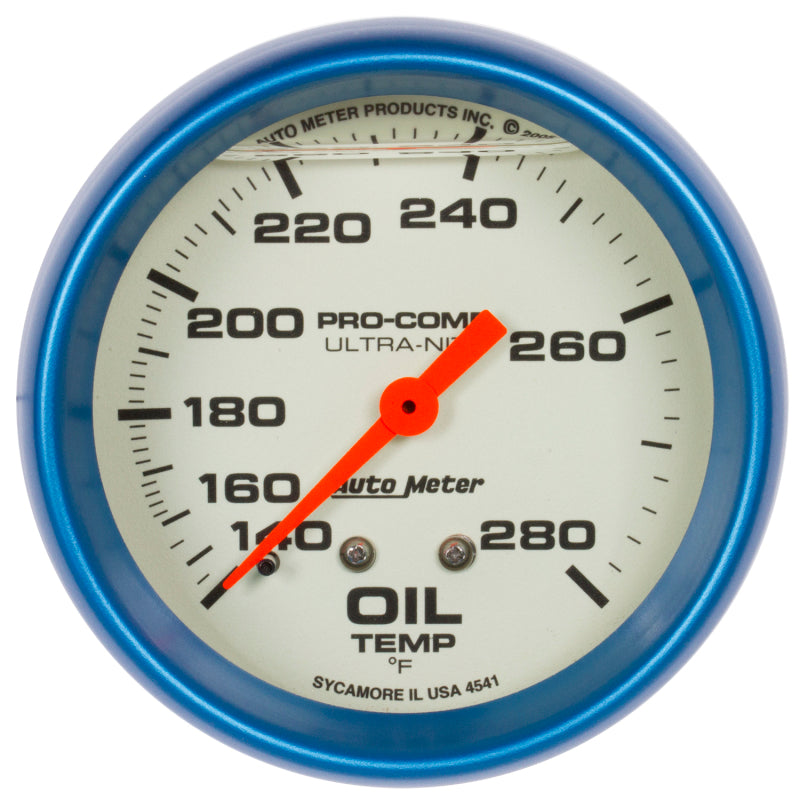 AutoMeter Gauge Oil Temp 2-5/8in. 140-280 Deg. F Liquid Filled Mech Glow In Dark Ultra-Nite-thumbmail-1