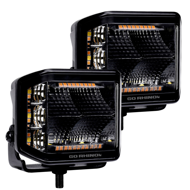 Go Rhino Xplor Blackout Combo Series Cube Sideline LED Flood Lights w/Amber 4x3 - Blk (Pair)-thumbmail-9