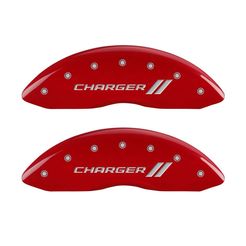 MGP 4 Caliper Covers Engraved Front & Rear With stripes/Charger Red finish silver ch-thumbmail-2