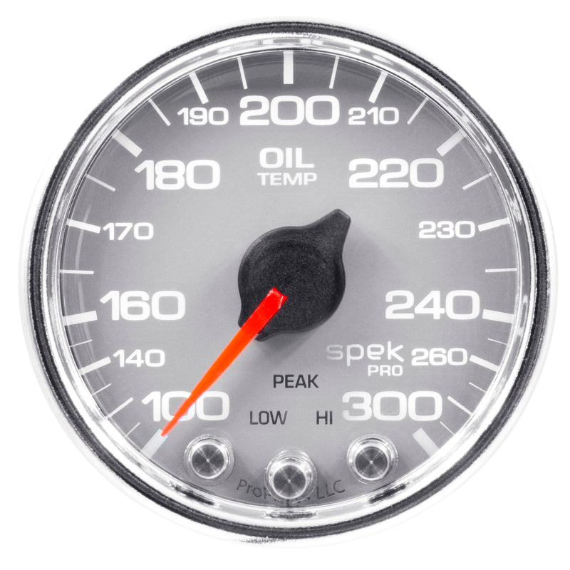 Autometer Spek-Pro Gauge Oil Temp 2 1/16in 300f Stepper Motor W/Peak & Warn Slvr/Chrm-thumbmail-1