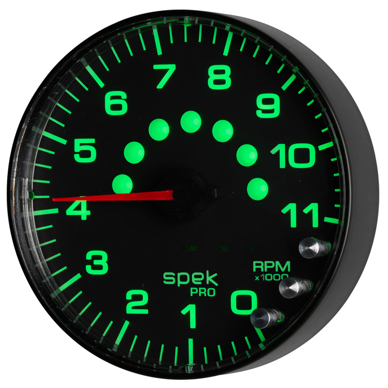 Autometer Spek-Pro Gauge Tachometer 5in 11K Rpm W/Shift Light & Peak Mem Black/Black-thumbmail-2