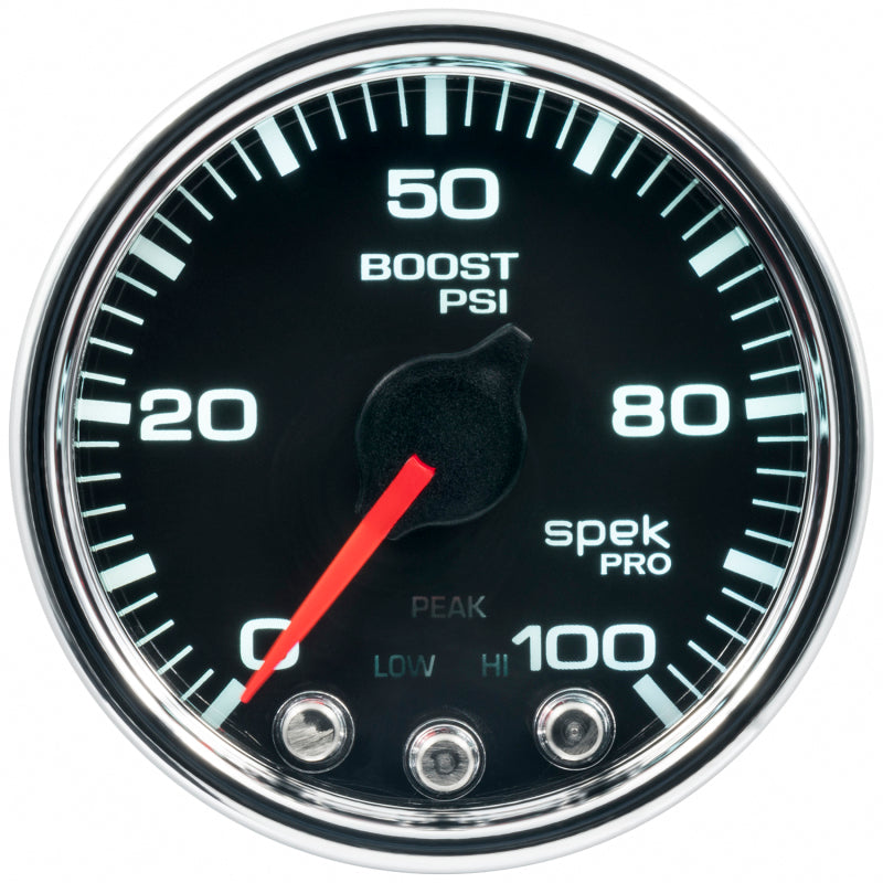 Autometer Spek-Pro Gauge Boost 2 1/16in 100psi Stepper Motor W/Peak & Warn Blk/Chrm-thumbmail-1