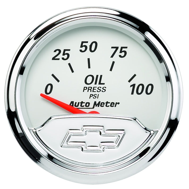 Autometer Chevy Vintage Bowtie 2-1/16in 0-100PSI Electronic Oil Pressure Gauge-thumbmail-1