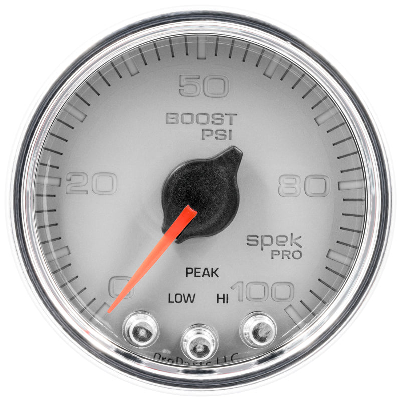 Autometer Spek-Pro Gauge Boost 2 1/16in 100psi Stepper Motor W/Peak & Warn Slvr/Chrm-thumbmail-1