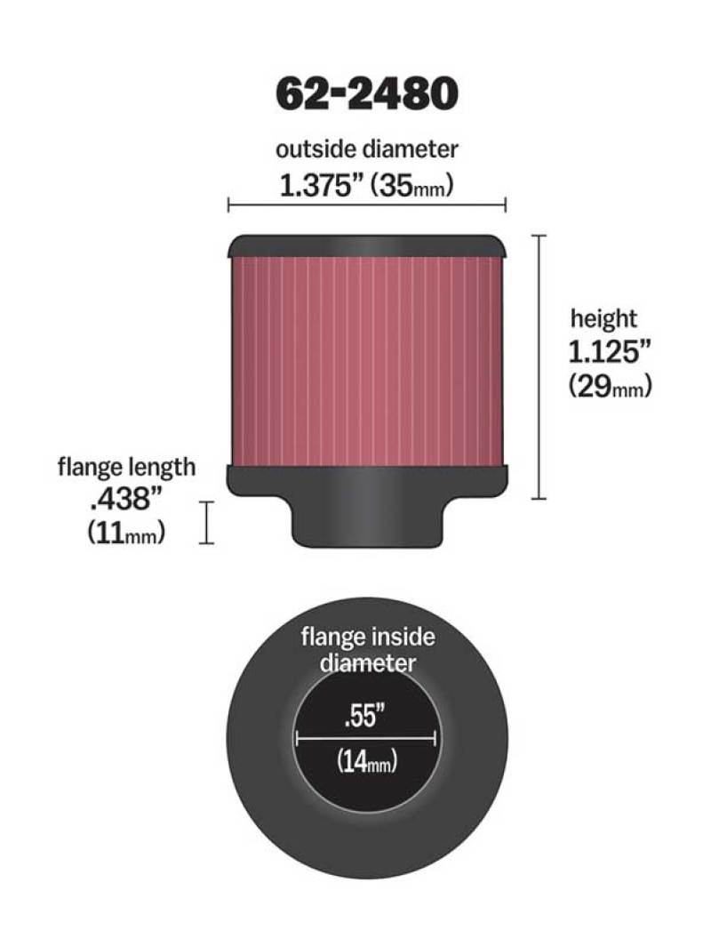 K&N Rubber Base Crankcase Vent Filter - 0.55in Flange ID 1.375in OD 1.125in Height-thumbmail-5
