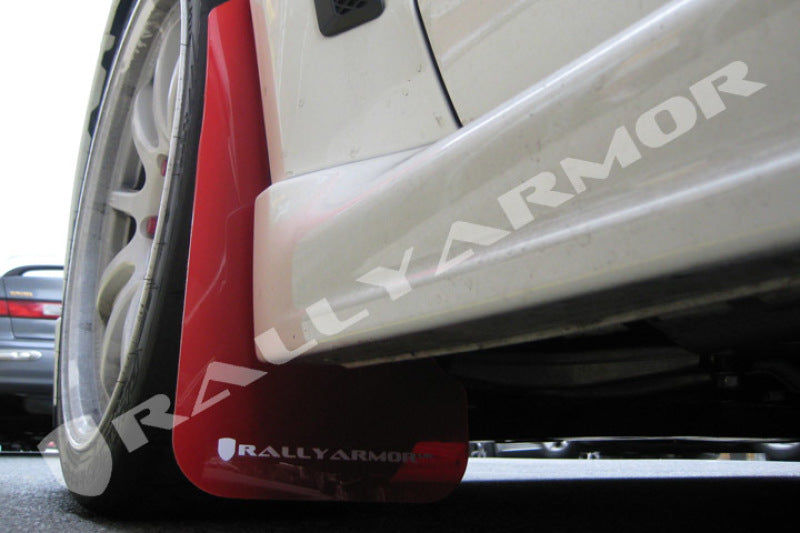 Rally Armor 08-17 Mitsubishi EVO X Red UR Mud Flap w/ White Logo-thumbmail-2