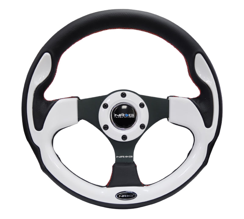 NRG Reinforced Steering Wheel (320mm) Blk w/White Trim & 4mm 3-Spoke-thumbmail-3
