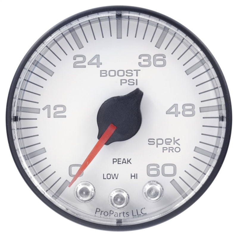 Autometer Spek-Pro Gauge Boost 2 1/16in 60psi Stepper Motor W/Peak & Warn Wht/Blk-thumbmail-1