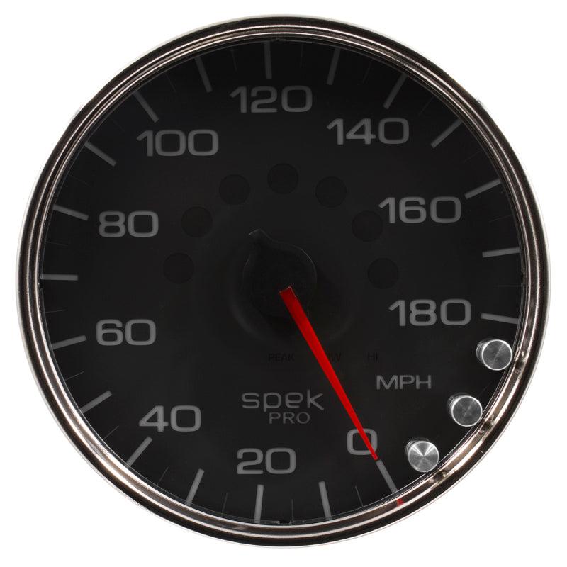 Autometer Spek-Pro Gauge Speedometer 5in 180 Mph Elec. Programmable Black/Chrome-thumbmail-1