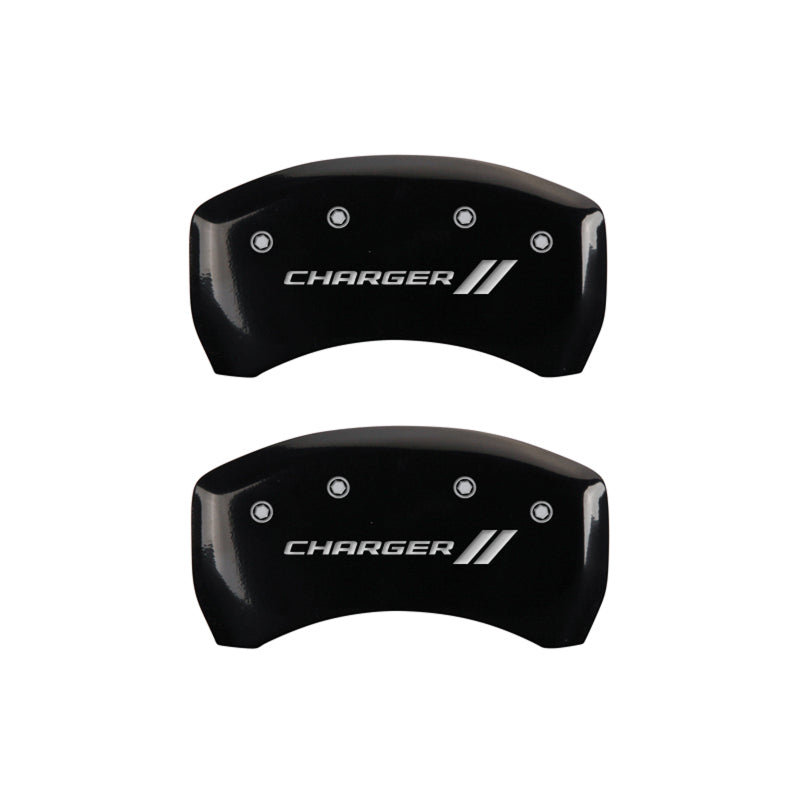 MGP 4 Caliper Covers Engraved Front & Rear With stripes/Charger Black finish silver ch-thumbmail-4