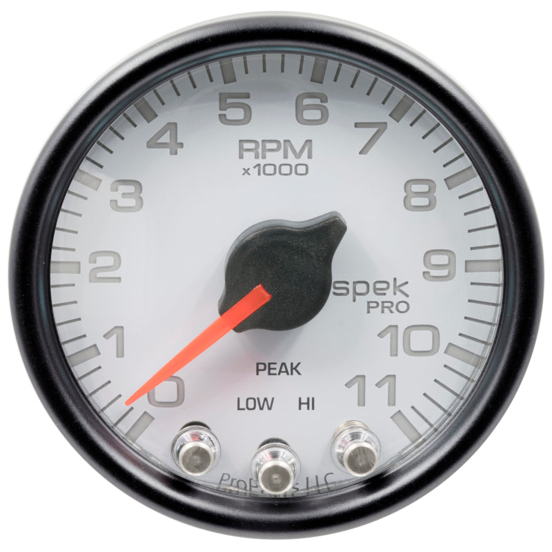 Autometer Spek-Pro Gauge Tach 2 1/16in 11K Rpm W/ Shift Light & Peak Mem Wht/Blk-thumbmail-2