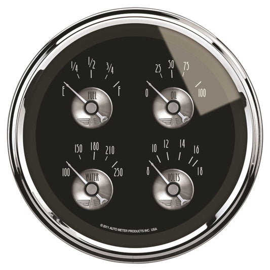 Autometer Prestige Series Black Diamond 5 Gauge Quad 5in Oil Pres/Fuel Level/Water Temp/Volts