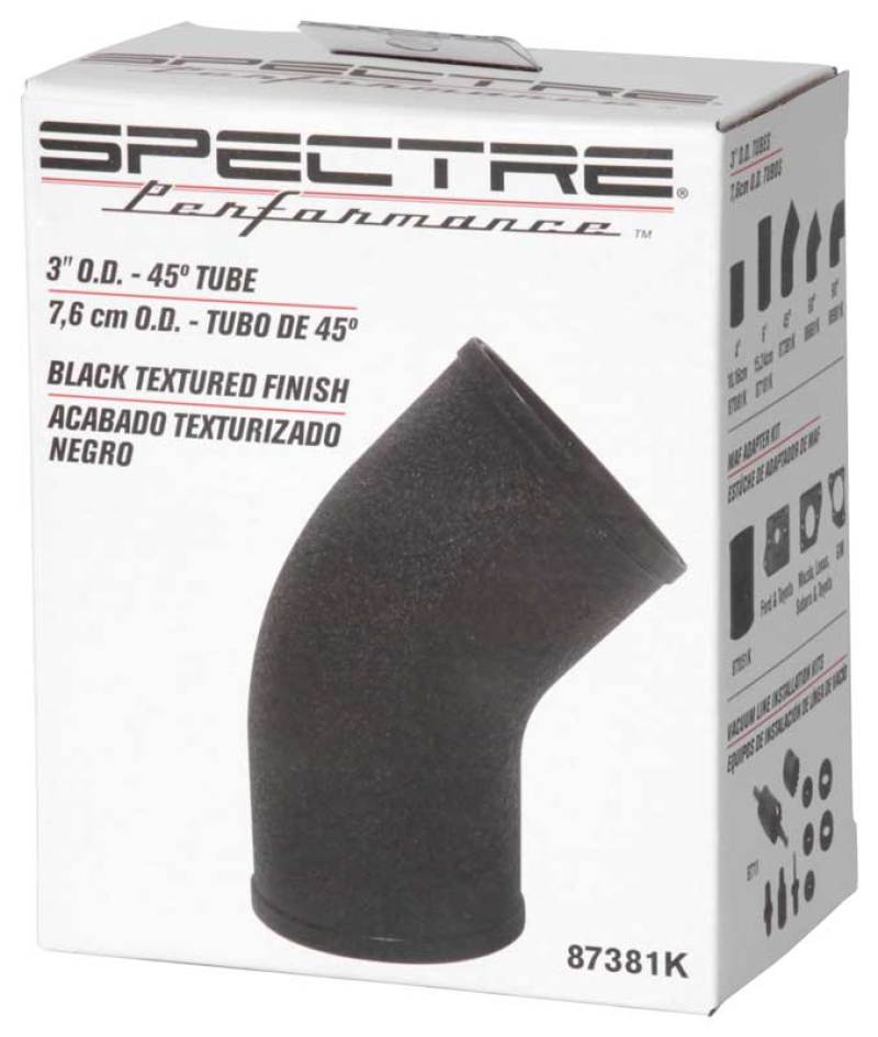 Spectre Universal Intake Elbow Tube (ABS) 3in. OD / 45 Degree - Black Textured Powdercoat-thumbmail-3