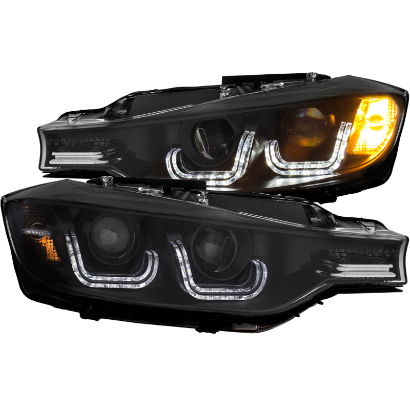 ANZO 2012-2015 BMW 3 Series Projector Headlights w/ U-Bar Black-thumbmail-2