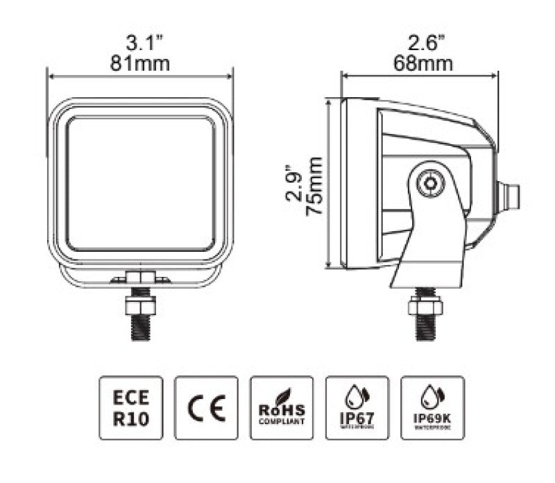 Go Rhino Xplor Blackout Series Cube LED Flood Light Kit (Surface/Threaded Stud Mnt) 3x3 - Blk (Pair)-thumbmail-9