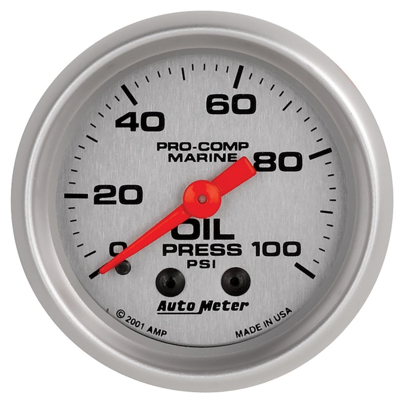 Autometer Marine Silver Oil Pressure 2 1/16in 100 psi Mechanical Gauge-thumbmail-1