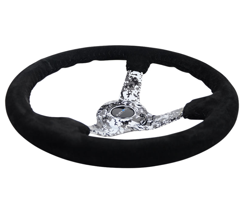NRG Reinforced Steering Wheel (350mm / 3in. Deep) Blk Suede w/Hydrodipped Digi-Camo Spokes-thumbmail-2